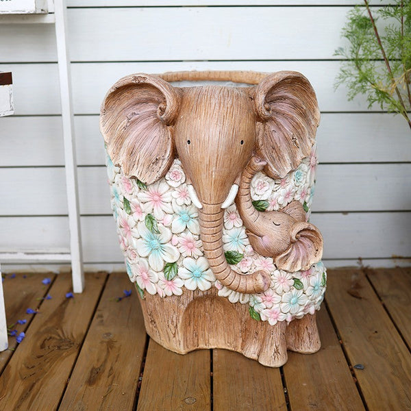 Beautiful Elephant Flowerpot, Modern Garden Flower Pot, Unique Animal Statue for Garden Ornaments, Resin Statue for Garden, Villa Outdoor Decor Gardening Ideas-Silvia Home Craft