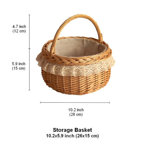 Storage Basket for Shelves, Picnic Storage Basket with Handle, Hand-woven Wicker Storage Basket, Natural Fruit Basket, Willow Weaving Baskets for Kitchen-Silvia Home Craft