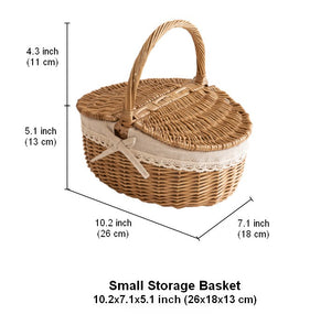 Picnic Storage Basket with Handle, Extra Large Kitchen Storage Baskets, Natural Hand-woven Wicker Storage Basket, Lovely Willow Weaving Baskets for Vegetable, Natural Fruit Storage Baskets-Silvia Home Craft