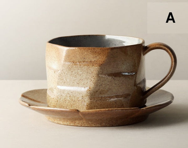 Unique Tea Cup and Saucer, 8 oz Modern Handmade Pottery Coffee Cup, Creative Ceramic Coffee Cup with Saucer, Tea Cup Set for Traditional Afternoon Tea-Silvia Home Craft