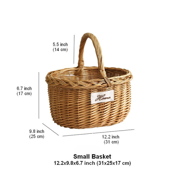 Hand-woven Wicker Storage Basket, Large Picnic Food Basket with Handle, Willow Weaving Baskets for Vegetable, Natural Fruit Basket, Kitchen Storage Baskets-Silvia Home Craft