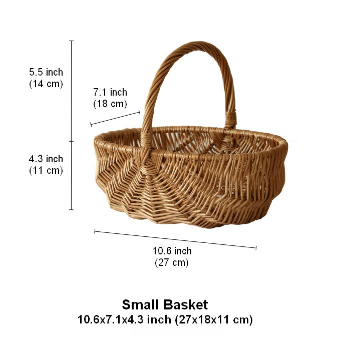 Natural Fruit Basket, Kitchen Storage Baskets, Natural Hand-woven Wicker Storage Basket, Large Picnic Food Basket with Handle, Lovely Willow Weaving Baskets for Vegetable-Silvia Home Craft