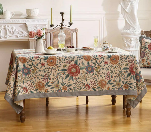 Rectangle Tablecloth Ideas for Dining Table, Flower Farmhouse Table Cover, Extra Large Modern Tablecloth, Square Linen Tablecloth for Coffee Table-Silvia Home Craft