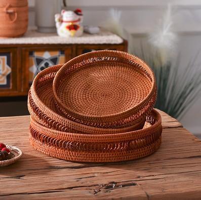 Woven Round Storage Basket, Rattan Stroage Baskets, Storage Baskets for Kitchen, Storage Baskets for Dining Room-Silvia Home Craft