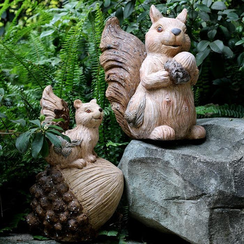 Large Squirrel with Pine Cones Statue for Garden, Animal Statue for Garden Ornament, Villa Outdoor Decor Gardening Ideas-Silvia Home Craft