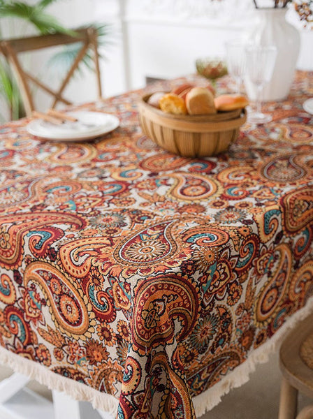 Large Modern Linen Tablecloths, Oriental Rectangular Table Covers for Coffee Table, Bohemian Rectangular Tablecloth for Oval Table-Silvia Home Craft