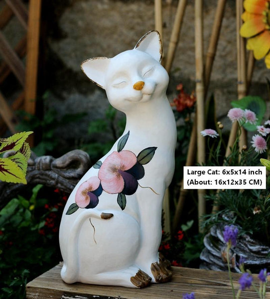 Lovely Cat Statues, Sitting Cats Resin Statue for Garden Ornament, Villa Outdoor Decor Gardening Ideas, Garden Courtyard Decoration, House Warming Gift-Silvia Home Craft