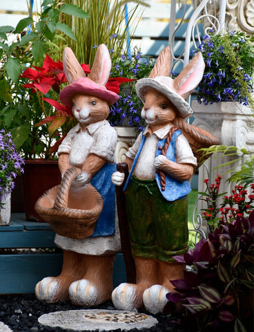 Garden Courtyard Ornaments, Large Rabbit Statue for Garden, Villa Outdoor Decor Gardening Ideas, Bunny Flowerpot, Modern Garden Sculptures-Silvia Home Craft