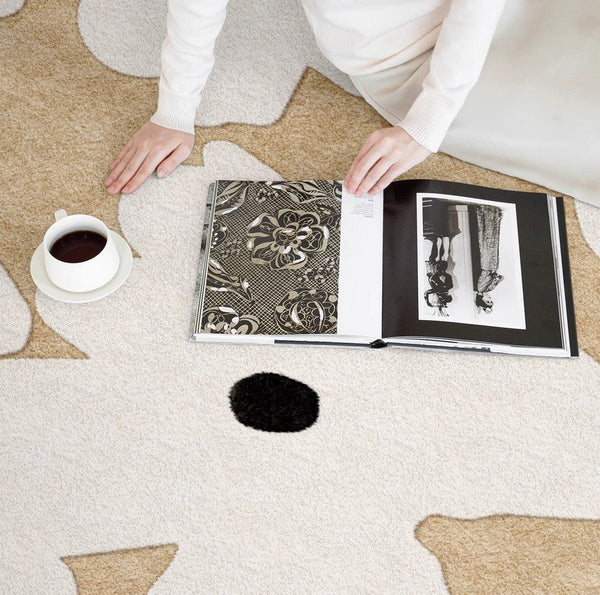 Circular Rugs for Dining Table, Abstract Contemporary Rugs for Bedroom, Modern Round Rugs under Coffee Table, Modern Cream Color Rugs for Living Room-Silvia Home Craft