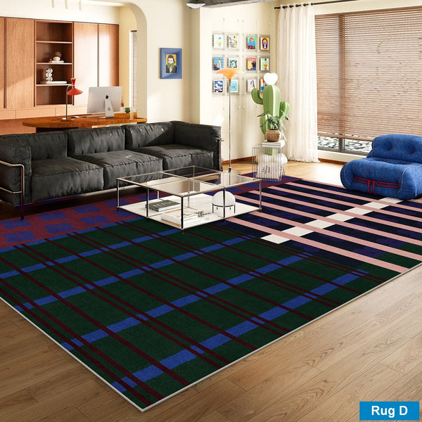 Mid Century Modern Rugs, Contemporary Modern Rugs for Dining Room, Bedroom Modern Floor Carpet, Blue Modern Rug Designs, Living Room Rug Ideas-Silvia Home Craft