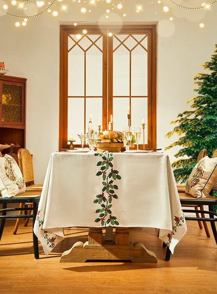 Modern Rectangle Tablecloth for Dining Room Table, Flower Pattern Tablecloth for Home Decoration, Square Tablecloth, Farmhouse Table Cloth, Christmas Tablecloth-Silvia Home Craft