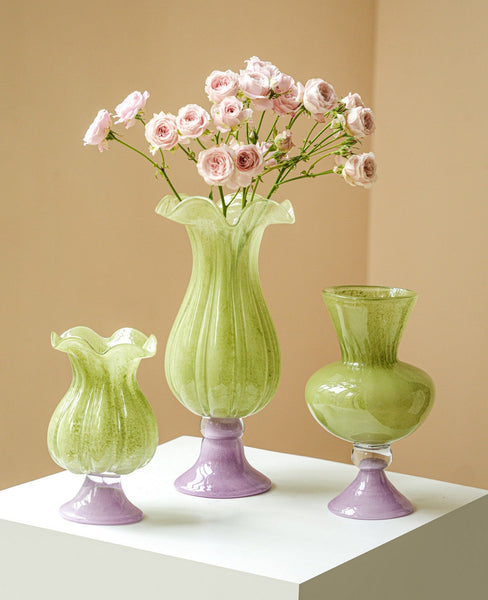 Modern Glass Vase for Flowers, Mid Century Glass Vases, Handmade Modern Vases for Living Room, Unique Decorative Glass Vase, Centerpiece Contemporary Vases on Table-Silvia Home Craft