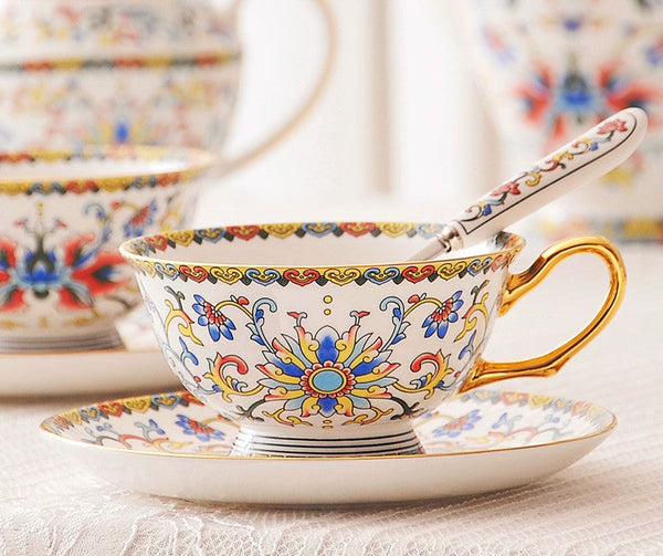 Bohemia Ceramic Coffee Cups, Creative Ceramic Cups, China Porcelain Tea Cup Saucer Set, Unique Traditional Afternoon Tea Cup and Saucer-Silvia Home Craft