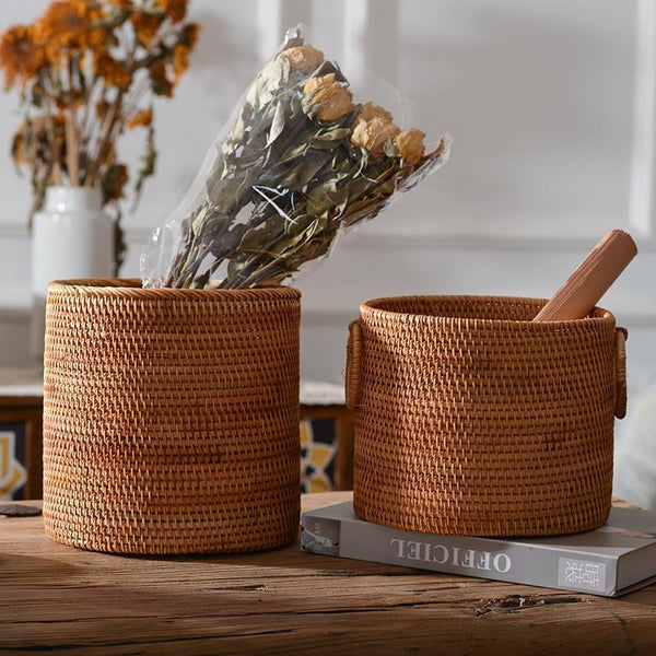 Small Rattan Storage Basket, Round Storage Basket, Woven Storage Basket, Kitchen Storage Baskets-Silvia Home Craft