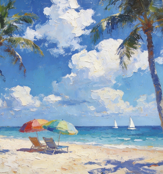 Florida Beach Scenery, Summer Resort Paintings, Hand Painted Canvas Art, Original Landscape Paintings, Heavy Texture Artwork, Small Oil Paintings, Buy Painting Online-Silvia Home Craft