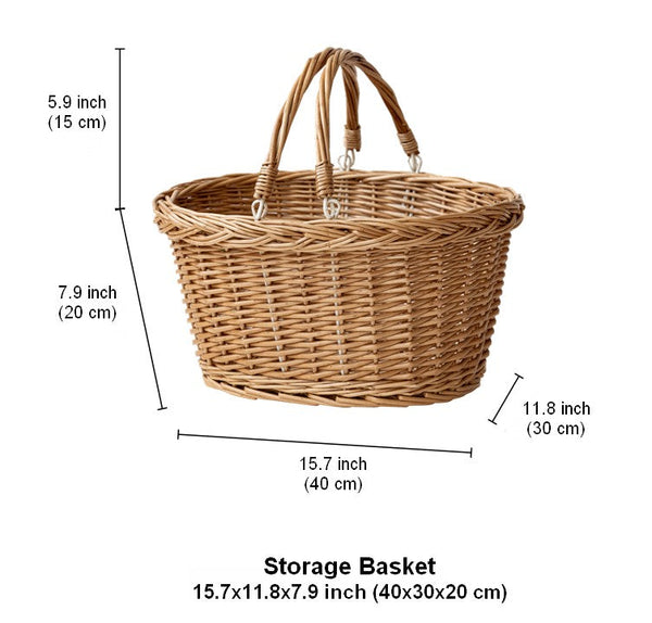 Kitchen Storage Baskets, Small Picnic Food Basket with Handle, Natural Hand-woven Wicker Storage Basket, Willow Weaving Baskets for Vegetable, Natural Fruit Basket-Silvia Home Craft