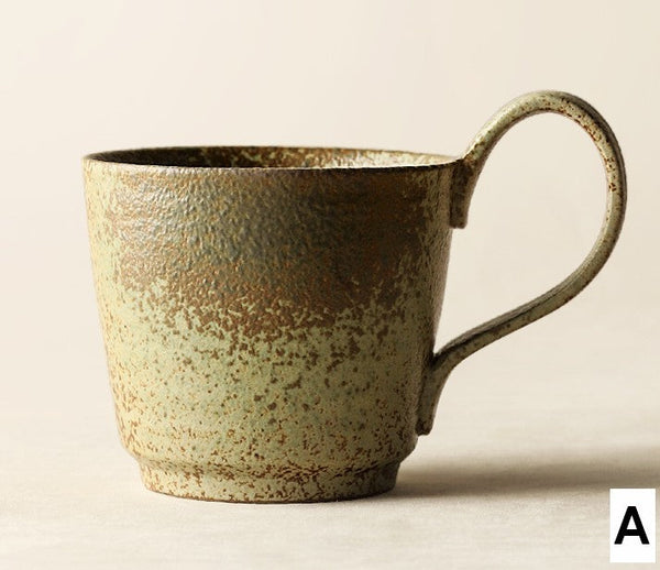 Modern Handmade Pottery Coffee Cup, Creative Brown Green Blue Ceramic Coffee Mugs, Large Unique Tea Cup, Large Capacity Coffee Cups-Silvia Home Craft
