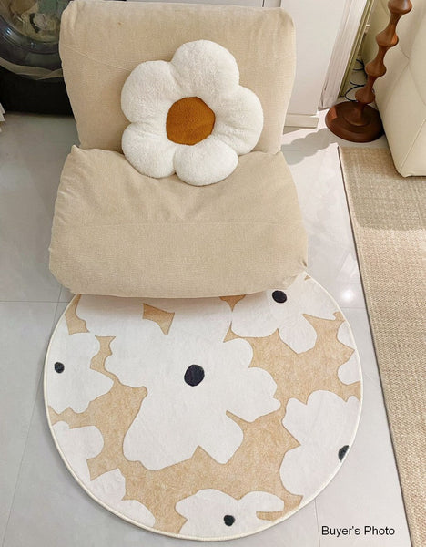 Circular Rugs for Dining Table, Abstract Contemporary Rugs for Bedroom, Modern Round Rugs under Coffee Table, Modern Cream Color Rugs for Living Room-Silvia Home Craft
