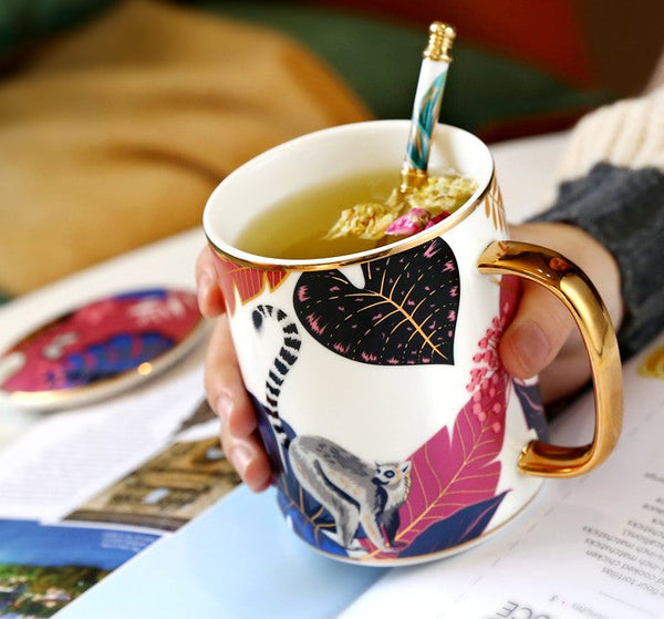 Creative Porcelain Cups, Large Ceramic Mugs for Office, Large Capacity Jungle Animal Porcelain Mugs, Unique Ceramic Mugs in Gift Box-Silvia Home Craft