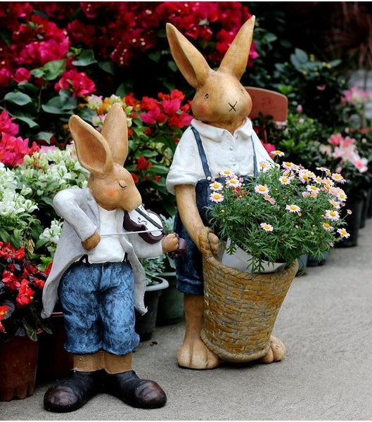 Bunny Flower Pot, Villa Outdoor Decor Gardening Ideas, House Warming Gift, Garden Courtyard Ornament, Large Rabbit Statue for Garden-Silvia Home Craft