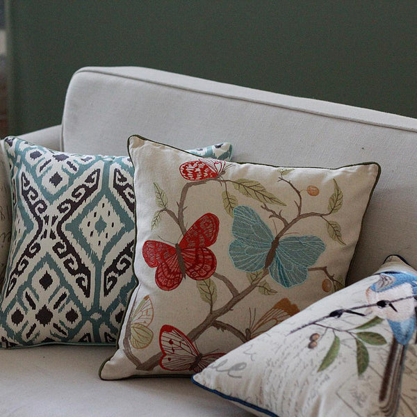 Beautiful Embroider Butterfly Cotton and linen Pillow Cover, Decorative Throw Pillows, Decorative Sofa Pillows, Decorative Pillows for Couch-Silvia Home Craft