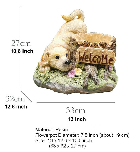 Large Dog Flowerpot, Unique Resin Statue for Garden, Villa Outdoor Decor Gardening Ideas, Creative Modern Statue for Garden Ornaments-Silvia Home Craft