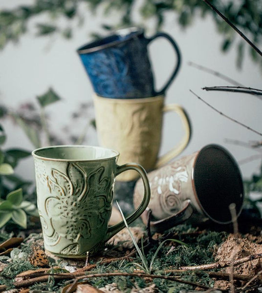 Brown Ceramic Coffee Mug, Large Capacity Coffee Cups, Anniversary Gifts, Stoneware Coffee Mugs, Handmade Pottery Coffee Mug-Silvia Home Craft
