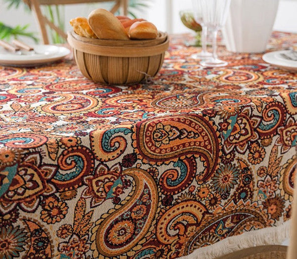 Large Modern Linen Tablecloths, Oriental Rectangular Table Covers for Coffee Table, Bohemian Rectangular Tablecloth for Oval Table-Silvia Home Craft