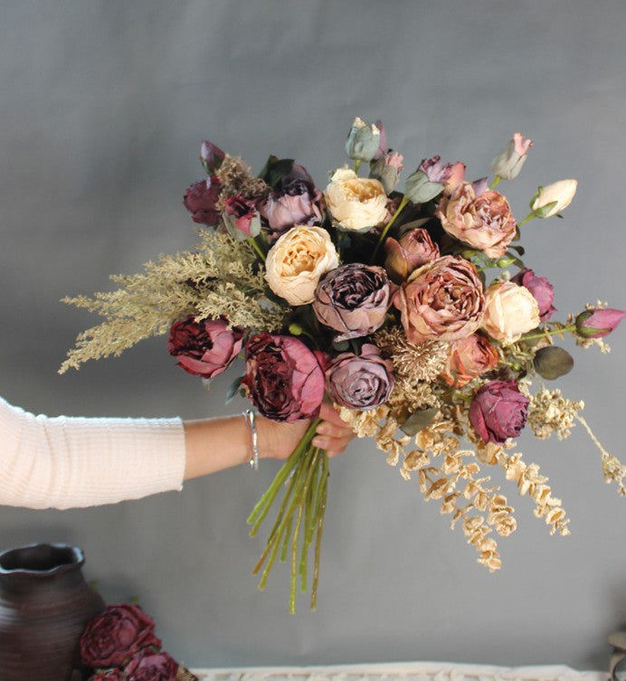 Beautiful Modern Artificial Floral Arrangement for Bedroom, Peony Flowers Arrangement Interior Design, Large Faux Silk Floral Bouquet Table Centerpiece-Silvia Home Craft