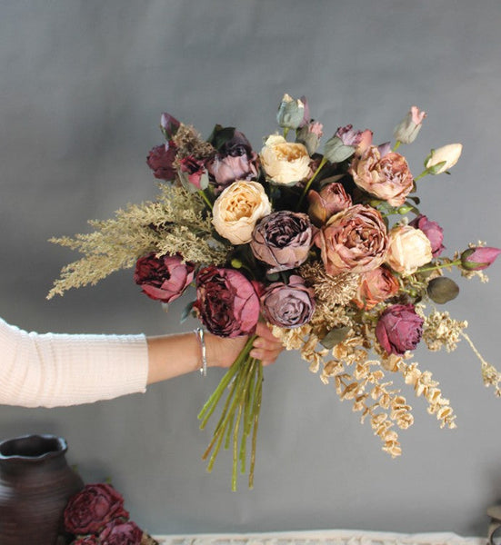 Beautiful Modern Artificial Floral Arrangement for Bedroom, Peony Flowers Arrangement Interior Design, Large Faux Silk Floral Bouquet Table Centerpiece-Silvia Home Craft