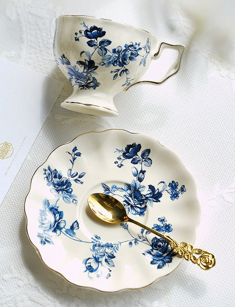 Elegant Vintage Ceramic Coffee Cups for Traditional Afternoon Tea, Royal Ceramic Cups, French Style China Porcelain Tea Cup Saucer Set, 6.8 oz Tea Cup and Saucers-Silvia Home Craft