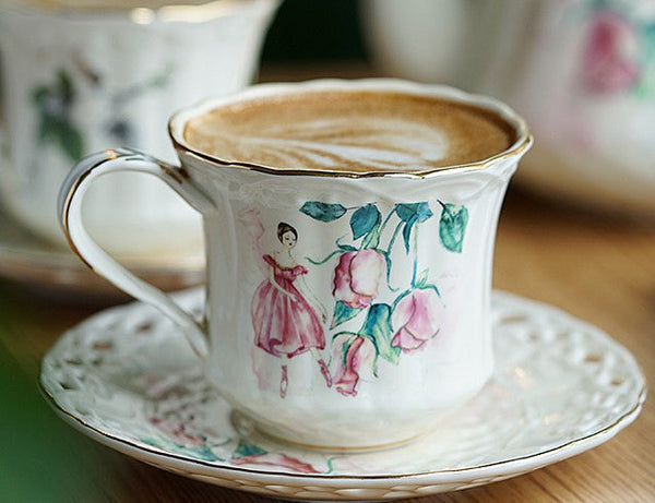 Elegant British Tea Cups, Beautiful Bone China Porcelain Tea Cup Set, Traditional English Tea Cups and Saucers, Unique Ceramic Coffee Cups-Silvia Home Craft
