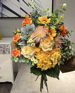 Large Bunch of Autumn Flowers Arrangement Interior Design, Modern Artificial Floral Arrangement for Bedroom, Beautiful Faux Silk Floral Bouquet Table Centerpiece-Silvia Home Craft