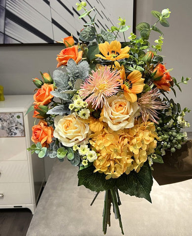 Large Bunch of Autumn Flowers Arrangement Interior Design, Modern Artificial Floral Arrangement for Bedroom, Beautiful Faux Silk Floral Bouquet Table Centerpiece-Silvia Home Craft