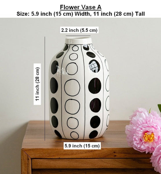 Ceramic Bud Vases, Black and White Polka Dot Flower Vase, Small Flower Vases on Table, Modern Porcelain Flower Vases, Handmade Water Holding Flower Vases-Silvia Home Craft