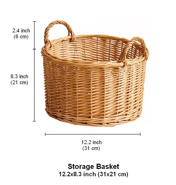 Small Picnic Fruit Basket with Handle, Kitchen Storage Baskets, Natural Hand-woven Wicker Round Storage Basket, Small Willow Weaving Baskets for Vegetable, Natural Fruit Storage Basket-Silvia Home Craft