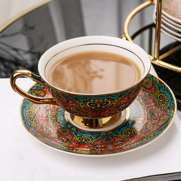 Royal Porcelain Tea Cup Saucer Set, Elegant British Ceramic Coffee Cups, Unique British Tea Cup and Saucer in Gift Box-Silvia Home Craft