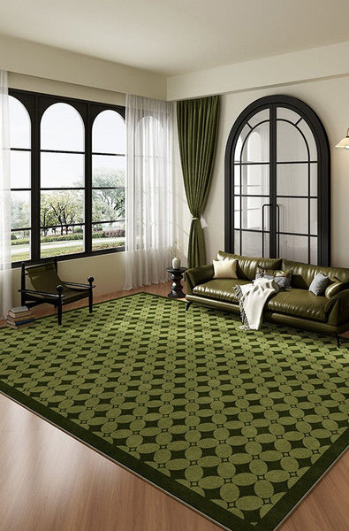 Mid Century Modern Rugs, Green Absract Rugs for Bedroom, Contemporary Modern Rugs for Living Room, Minimalist Geometric Rugs for Living Room-Silvia Home Craft