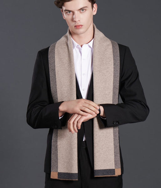 Fashion Scarf, Simple Business Formal Men Scarf Styles, Beige Thick Wool Scarf, Wool Scarf for Gentleman, Men's Winter Scarf, Casual Scarf Men, Men's Wool Scarf Winter-Silvia Home Craft