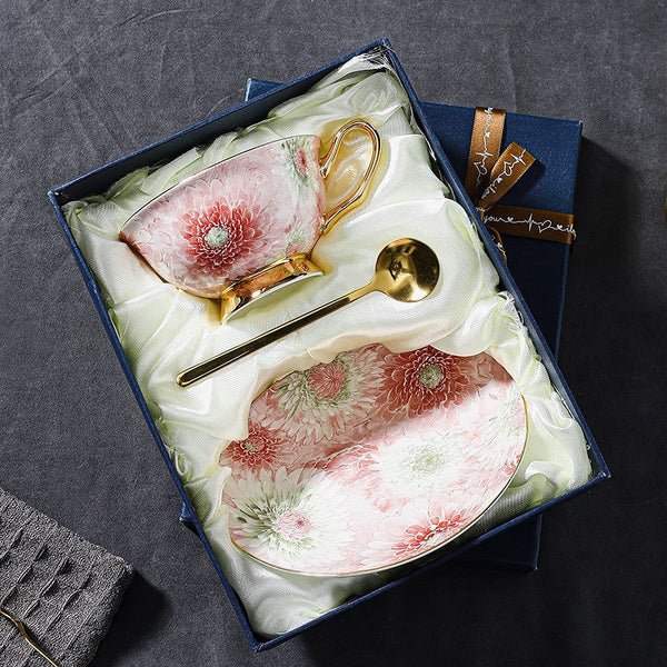 Unique Tea Cups and Saucers in Gift Box, Blue and Pink Beautiful British Tea Cups, Elegant Ceramic Coffee Cups, Creative Bone China Porcelain Tea Cup Set-Silvia Home Craft