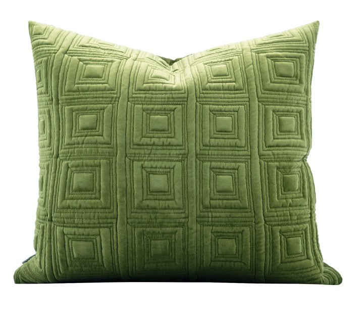 Large Square Modern Throw Pillows for Couch, Green Geometric Modern Sofa Pillows, Large Decorative Throw Pillows, Simple Throw Pillow for Interior Design-Silvia Home Craft