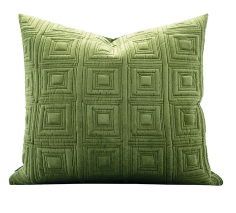 Large Square Modern Throw Pillows for Couch, Green Geometric Modern Sofa Pillows, Large Decorative Throw Pillows, Simple Throw Pillow for Interior Design-Silvia Home Craft