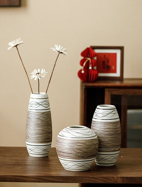Centerpiece on Dining Table, Handmade Pottery Flower Vases Urn, Large Flower Vase on Table, Modern Bouquet Flower Vases, Water Holding Flower Vases-Silvia Home Craft