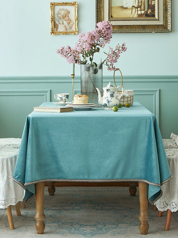 Ramie Velvet Rectangle Tablecloth for Home Decoration, Blue Square Tablecloth for Round Table, Modern Blue Table Cloth for Dining Room Table-Silvia Home Craft