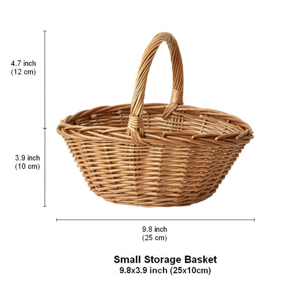 Large Picnic Food Basket with Handle, Lovely Willow Weaving Baskets for Vegetable, Natural Hand-woven Wicker Storage Basket, Natural Fruit Basket, Kitchen Storage Baskets-Silvia Home Craft