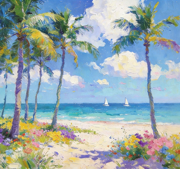 Landscape Paintings on Canvas, Florida Beach Scenery, Seashore Paintings, Original Canvas Paintings, Buy Paintings Online, Hand Painted Canvas Art, Heavy Texture Oil Paintings-Silvia Home Craft