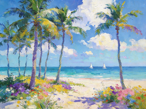 Landscape Paintings on Canvas, Florida Beach Scenery, Seashore Paintings, Original Canvas Paintings, Buy Paintings Online, Hand Painted Canvas Art, Heavy Texture Oil Paintings-Silvia Home Craft