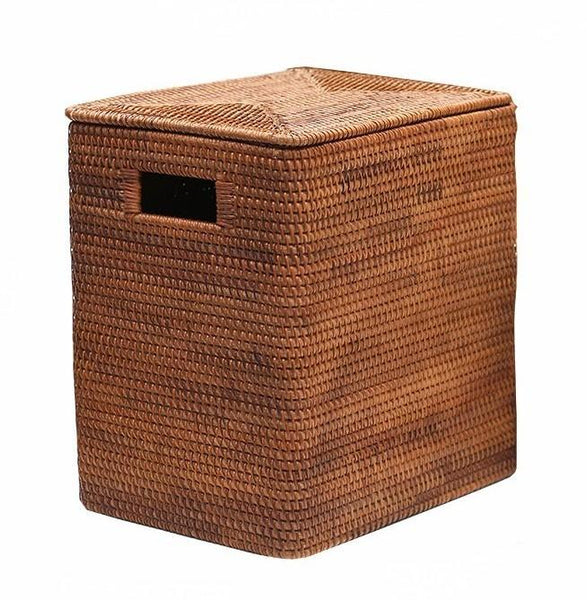 Storage Baskets for Bathroom, Rectangular Storage Baskets, Large Brown Rattan Storage Baskets, Storage Basket with Lid, Storage Baskets for Clothes-Silvia Home Craft