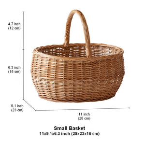 Large Picnic Food Basket with Handle, Natural Hand-woven Wicker Storage Basket, Willow Weaving Baskets for Vegetable, Natural Fruit Basket, Kitchen Storage Baskets-Silvia Home Craft