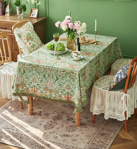 Green Flower Pattern Tablecloth for Home Decoration, Large Square Tablecloth for Round Table, Extra Large Rectangle Tablecloth for Dining Room Table-Silvia Home Craft